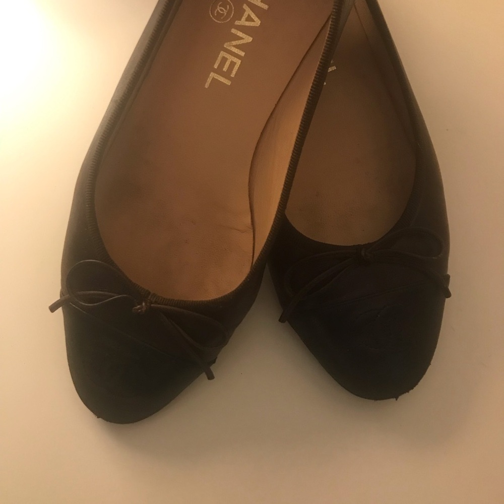Chanel Black Suede Ballet Flats with Bow